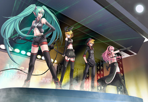 мику, аниме, Концерт, лука, вокалоид, песня, музыка, лен, рин