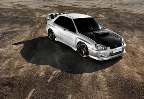 тюнинг, white, Subaru, дорога