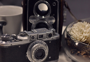 фотоаппарат, Натюрморт, ретро, предметы, цветок, ваза