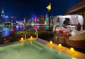 Природы, небоскребов, кровать, терраса, бассейн, ночь