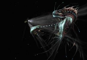 рыба, огни, мрак, под водой, Монстр, субмарина