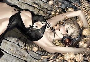 наушники, девушка, Пол