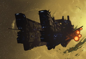 турбины, Космос, корабль, сияние, звезды, огни