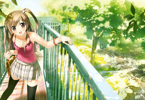 Девушка, природа, мост