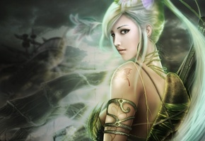 глаза, красивая, волосы, длинные, Lands of chaos, девушка, зелёные