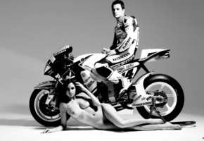 девушка, honda, наклейки, Рэнди де пунье, грудь, randy de pugniet