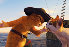 кот, Мультик, шпага, шрек, мультфильм, шляпа