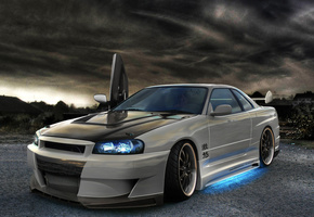 Nissan, неон, skyline