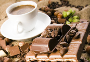 зерна кофе, Чашка, плитка шоколада