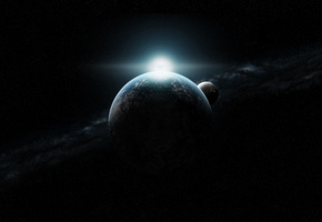 луна, восход, звезды, бесконечность, Планета