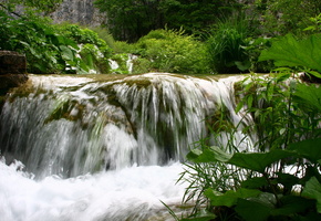 лето, зелень, Вода, водопадик, пейзаж, природа