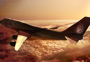 boeing, небо, облака, высота, 747, Боинг, самолет, полет