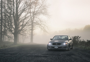 Subaru, дорога, туманы, тачки, дерево, легаси, legacy, субару