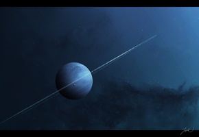 туманность, звезды, Планета, кольца, луна