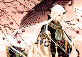 наряд, зонт, рог, парень, дерево, ягоды, Демон