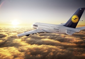полет, самолет, a380, lufthansa, Airbus, пассажирский, лайнер