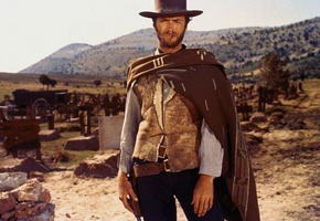 Clint eastwood, клинт иствуд, good, cemetery, actor, gun, wild west, coat, grave
