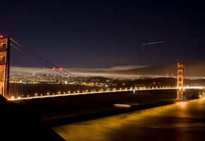 мосты, америка, Города, ночь, огни, вода, страны, вид