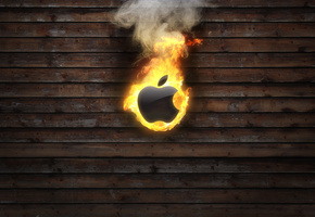 горит, Apple, яблоко, огонь