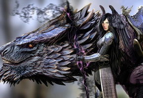 молнии, дракон, Девушка