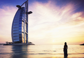 парус, Девушка, здание, отель, burj al arab, бурдж аль-араб