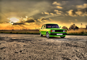 lada, тучи, лучи, авто, закат, солнце, тюнинг, Лада, небо, дорога