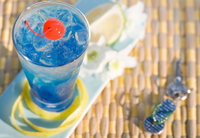 Коктейль, лимон, вишня, cocktail, стакан, drink, напиток, лёд