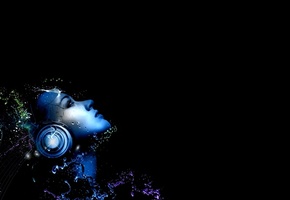 лицо, фон, наушники, девушка, брызги, вода, Чёрный, капли