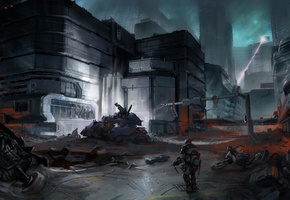 завод, руины, Солдат, уничтоженная, техника