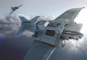 небо, истребитель, Warhammer 40k, громовой, ястреб, аквила