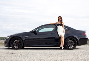 девушка, красивая, колеса, волосы, платье, m3, Bmw, диски