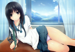 Девушка, лежит, форма, комната, окно