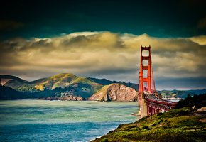 дорога, горы, Мост, небо, облака