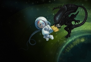 Космонавт, чужой, юмор