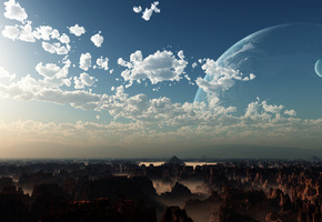 планета, скалы, пирамиды, облака, La verdad c__smica