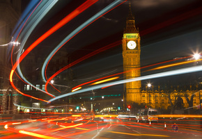 огни, город, ночь, Англия, биг бен, лондон