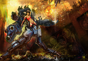 Девушка, шагатель, трусики, робот, майка