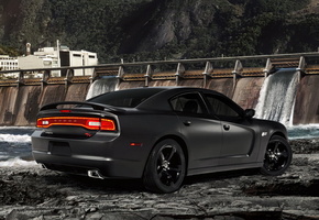 Dodge, чёрный, charger, додж, чарджер, rt fast five, вид сзади