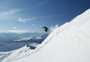 горнолыжник, спуск, гора, снег, Склон