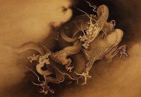 драконы, фон, усы, рисунок, Китайские