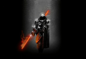 черный, балахон, воин, красный, оружие, Firey saber