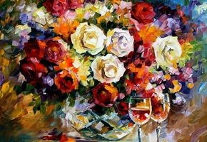 бокалы, розы, маслом, букет, Рисунок