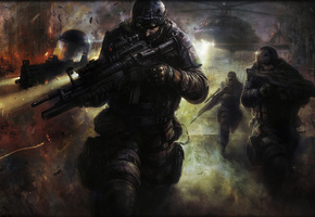 вертолет, Солдаты, высадка, спецназ, оружие