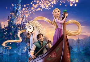 небо, flynn, река, замок, волосы, башня, конь, флинн, волны, хамелеон, максимус, maximus, rapunzel, рапунцель, принцесса, паскаль, корабль, ночь, огни, фонарики, вода, горы, дворец, разбойник, Tangled