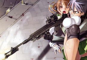 школа мертвецов, Highschool of the dead, грудь, рэй миямото, такаси комуро, винтовка