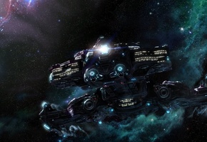 корабль, туманности, свет, Звёзды