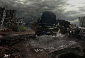 разрушения, постапокалипсис, надпись, Метро 2033