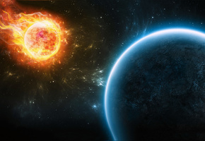 пламя, конец, планета, убийца, Метеорит