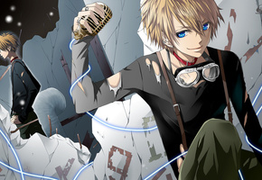 парень, микрофон, музыка, вокалоид, Аниме, голубые глаза