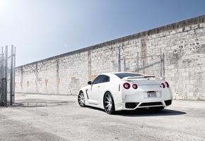 gtr, tuning, Nissan, гтр, r35, тюнинг, забор, белый, ниссан, стена